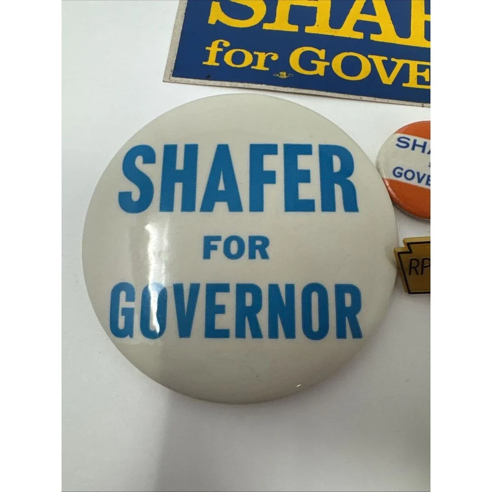 LOT Ray Shafer 1966 Pennsylvania Governor campaign pin button bumper sticker